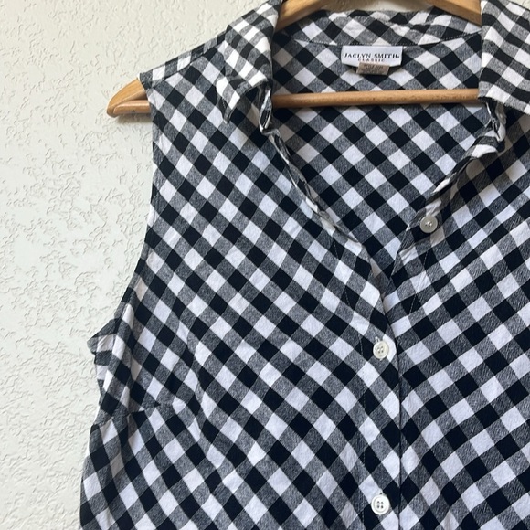 Vintage Jaclyn Smith Collared Tank Top Button Down Gingham Black and White sz 18 - Picture 5 of 11